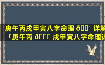 庚午丙戌甲寅八字命理 🌴 详解「庚午丙 🐛 戌甲寅八字命理详解视频」